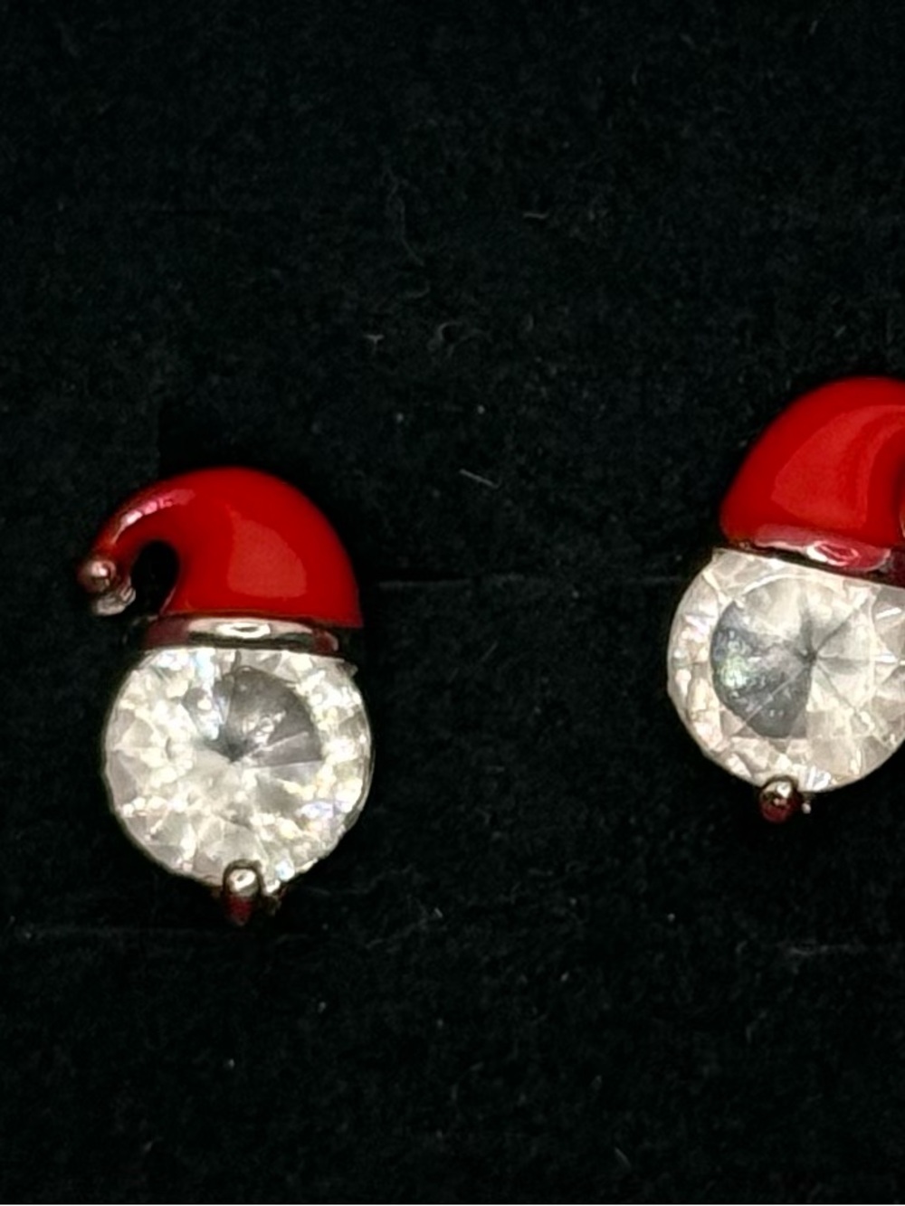 Red Enamel Santa Hat Crystal Stud Earrings - Women Jewelry